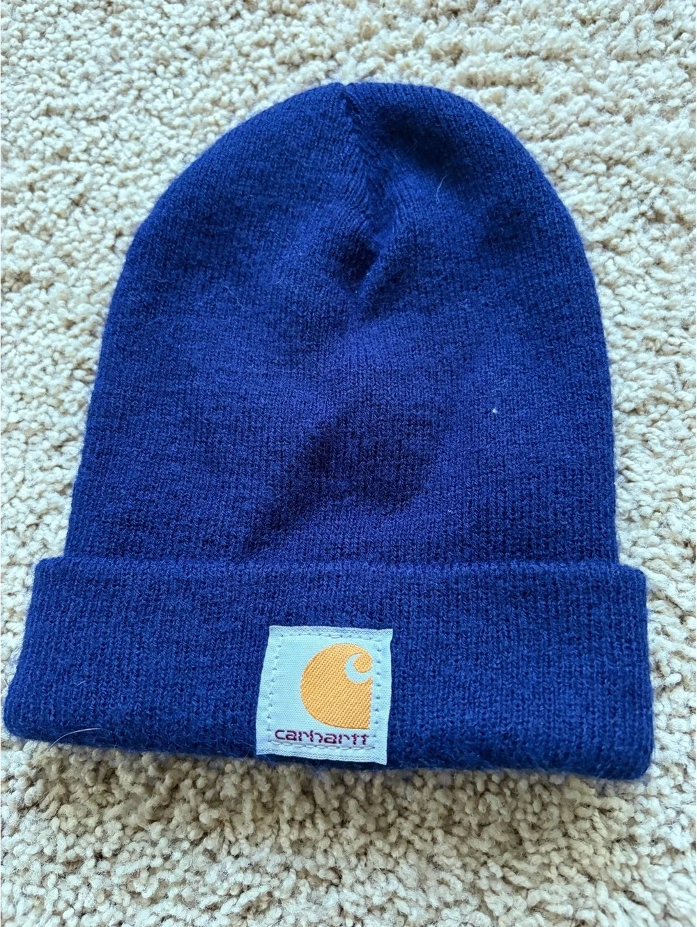 Toddler navy blue Carhartt Watch Hat beanie square logo patch folded cuff
